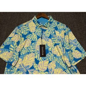 Good good polo shirt oasis leaves performance stretch Large mens AOP